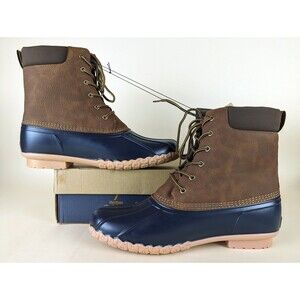 Weatherproof Vintage Adam II Duck Boots Mens 12M Tan Navy Faux Leather Shoes NWB